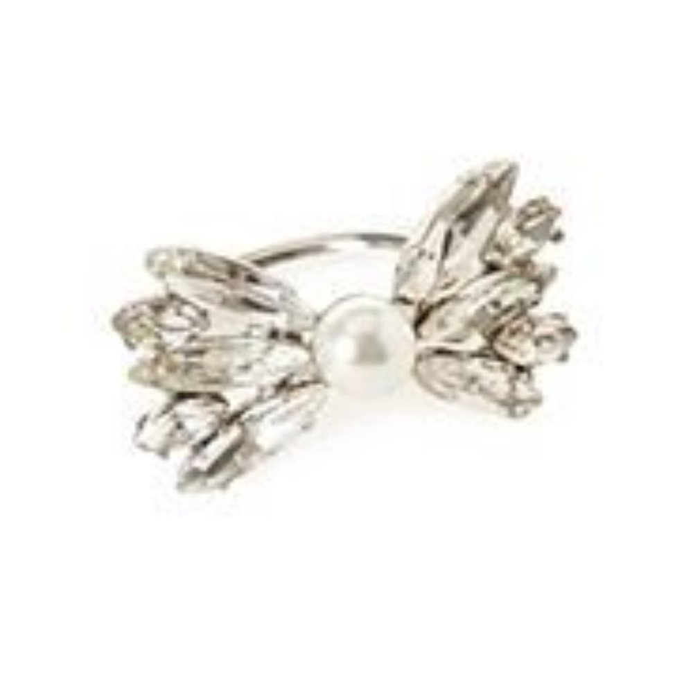 RHINESTONE BOW FAUX PEARL RING